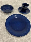 Fiesta Cobalt 4 Pc Place Setting Homer Laughlin Mug, Salad & Dinner Plate, Bowl