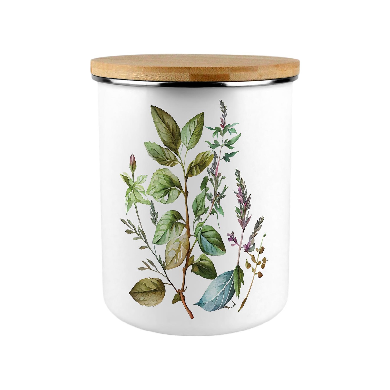 Watercolour Herbs Storage Tin - 2.7L Extra-Large Home & Kitchen Canister Gift