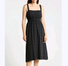 Ellen Tracy Size XL Black Eyelet Cotton Embroidered Midi Sundress MSRP $149