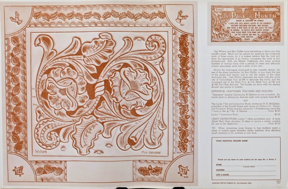 Vintage 1959 Craftool Doodle Page Leathercraft Floral Pattern Wilson Griffin - Image 2 of 2