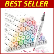 Pastel Alcohol Markers, Dual-Tip Brush & Fine, 48 Colors
