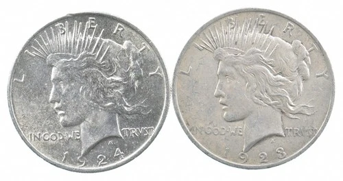 1924 & 1923 & Peace Silver Dollar $1 Bullion Collection Lot *849