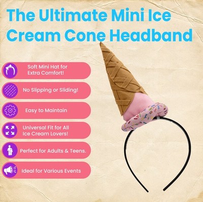 Unisex Mini Food Vendor Ice Cream Cone on Headband Parlor  display picture 1