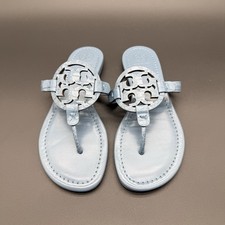 Tory Burch Miller Sandals Womens 7M Seltzer Light Blue Croc Embossed Logo