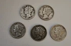 LOT OF 5 MERCURY DIMES Circulated