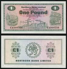 1978 Northern Ireland One Pound Banknote Northern Bank Limited P187 Signed Ervin