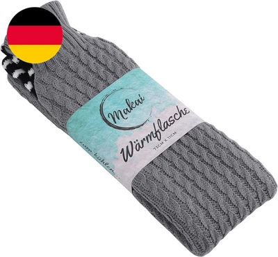 Makai Premium Wärmflasche Extra Lang Schlauch Mit Strickbezug Für Bauch Füße Rüc