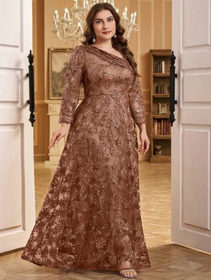 Stunning Plus Size Floral Lace Applique Sequin Pleated A-Line Maxi Dress | eBay Stunning Plus Size Floral Lace Applique Sequin Pleated A-Line Maxi Dress | eBay