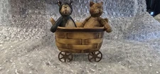 Blossom Bucket Figurine Cats In Basket Wagon Primitive Folk Art Suzi Skoglund