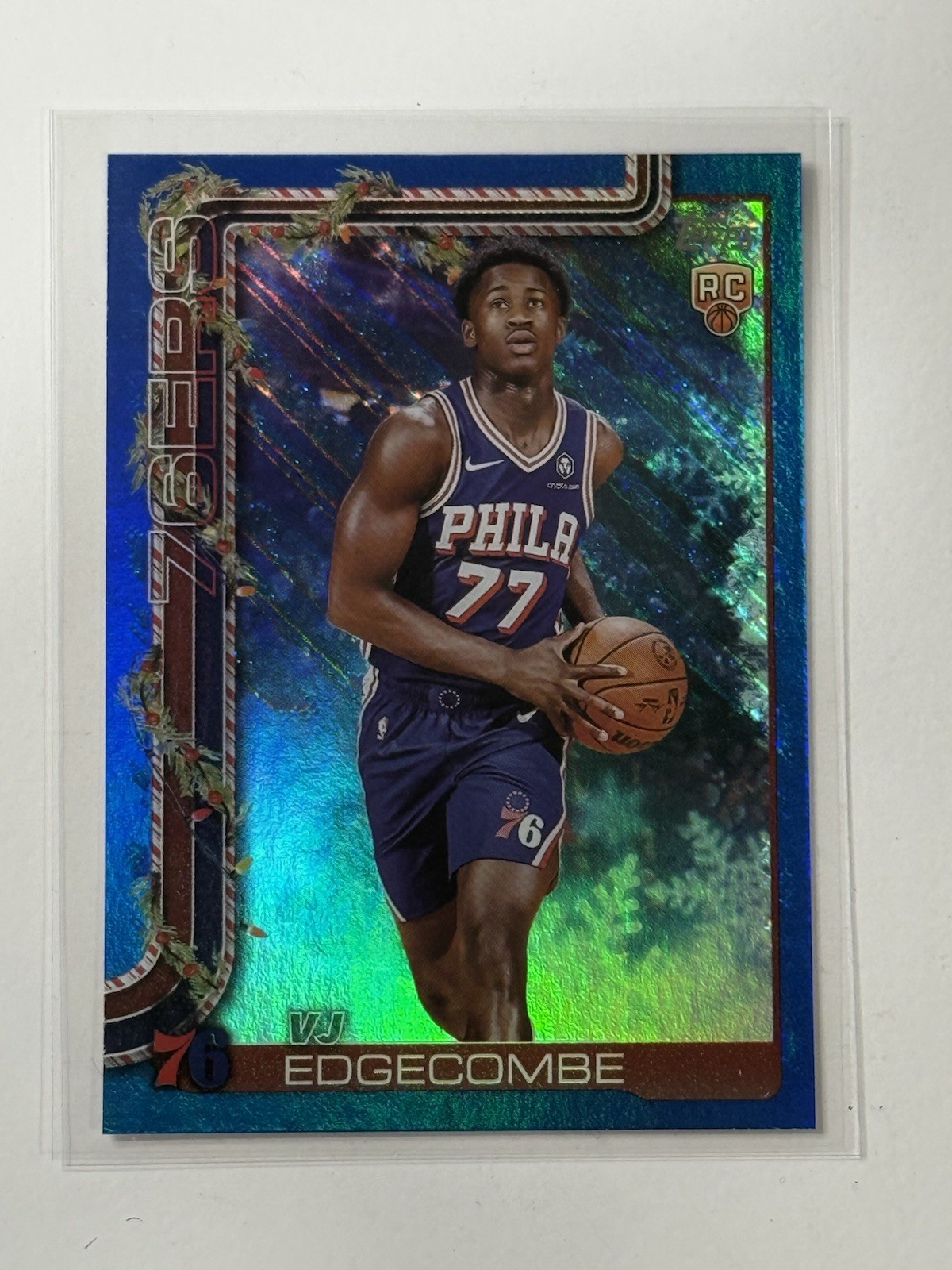 2025-26 Topps Holiday - VJ Edgecombe #H163 Holiday Metallic Blue Glitter (RC)