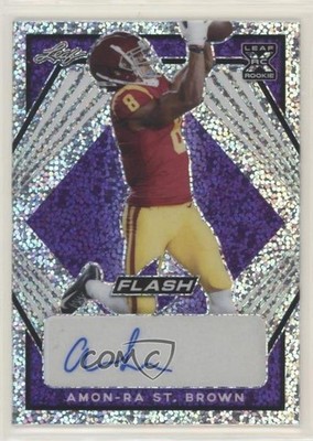 2021 Leaf Flash Purple 31/50 Amon-Ra St Brown #BA-ARS Rookie Auto RC yn4