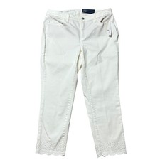 Talbots Women's Sz 14W Flawless Slim Ankle Pants White Eyelet Scallop Hem Cotton