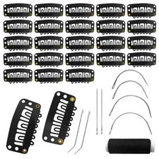 25Pcs 32mm Hairpieces Snap Clips U Shape Wig for Hair Black 