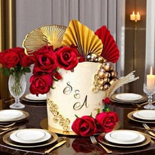 21x Red Rose Cake Decoration DIY Queen Birthday Cake Decoration for Birthday