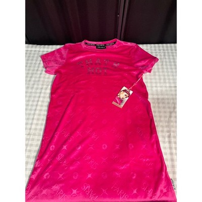 Paris Hilton Thats Hot Velour Sleepshirt Pink Peacock Embossed Logo Nightgown M