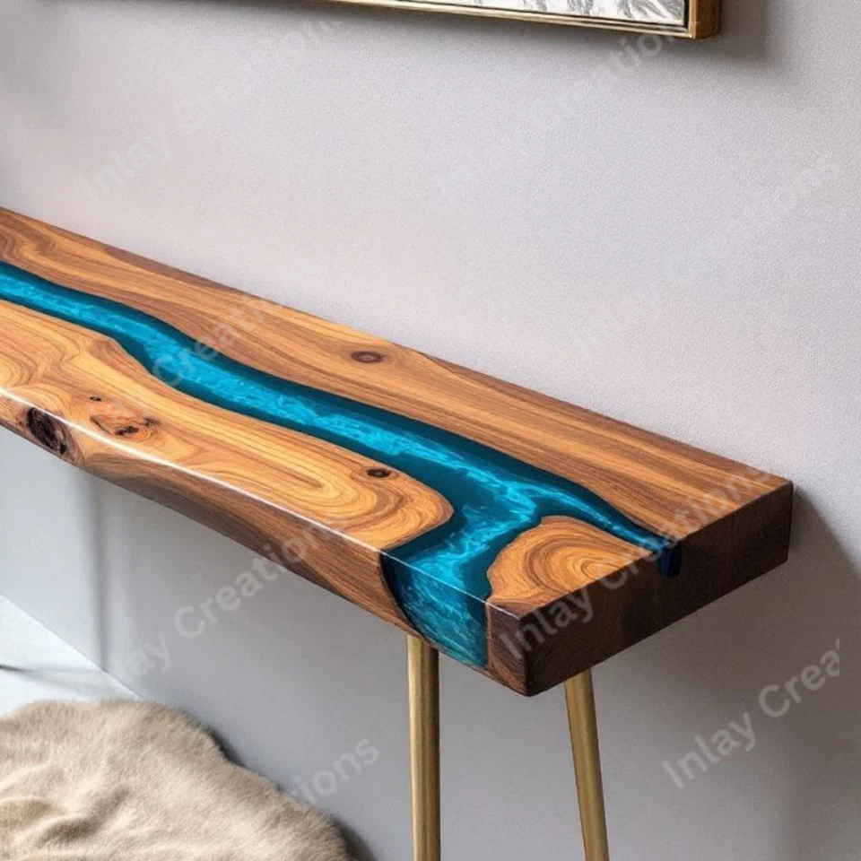 Epoxy Resin Console Table, Luxury Handmade Live Edge Wood Custom table Home Deco - Image 2 of 4