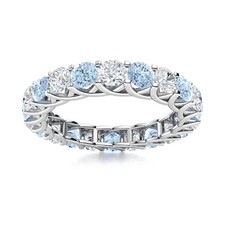 925 Silver Round Natural Aquamarine Prong Promise Elegant Eternity Ring