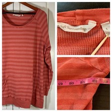 Soft Surroundings Striped Waffle Knit Tunic Top Pocket Long Sleeve Size L READ