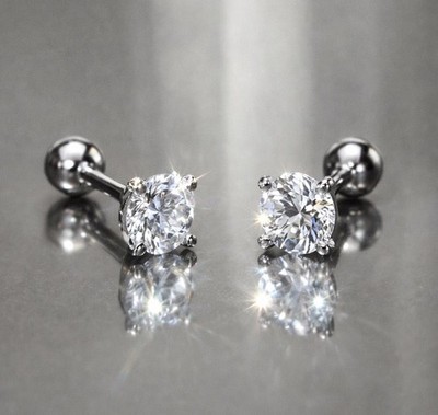 4-prong Moissanite Screw Backs Stud Earrings GRA 0.6ct tw Platinum Silver