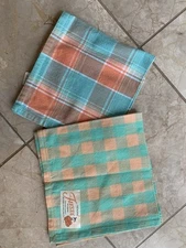 2 Vtg Genuine Homer Laughlin China Co FIESTA Acc Teal Orange Check Plaid Cloth