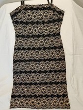 R&M Richards Metallic Gold Lace Rhinestone Cocktail Dress - 12