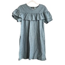 J. Crew Eddie Chambray Ruffle Dress Women's 6 Blue Scoopneck Minimalist Boho