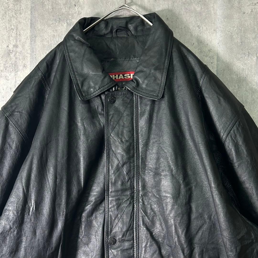 Genuine Leather Simple Jacket Dark Silhouette Bla… - image 2