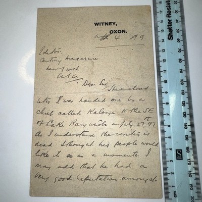 Witney Oxon Missionary ? ALS Autograph 1899 Letter African Chief 2yr Expedition