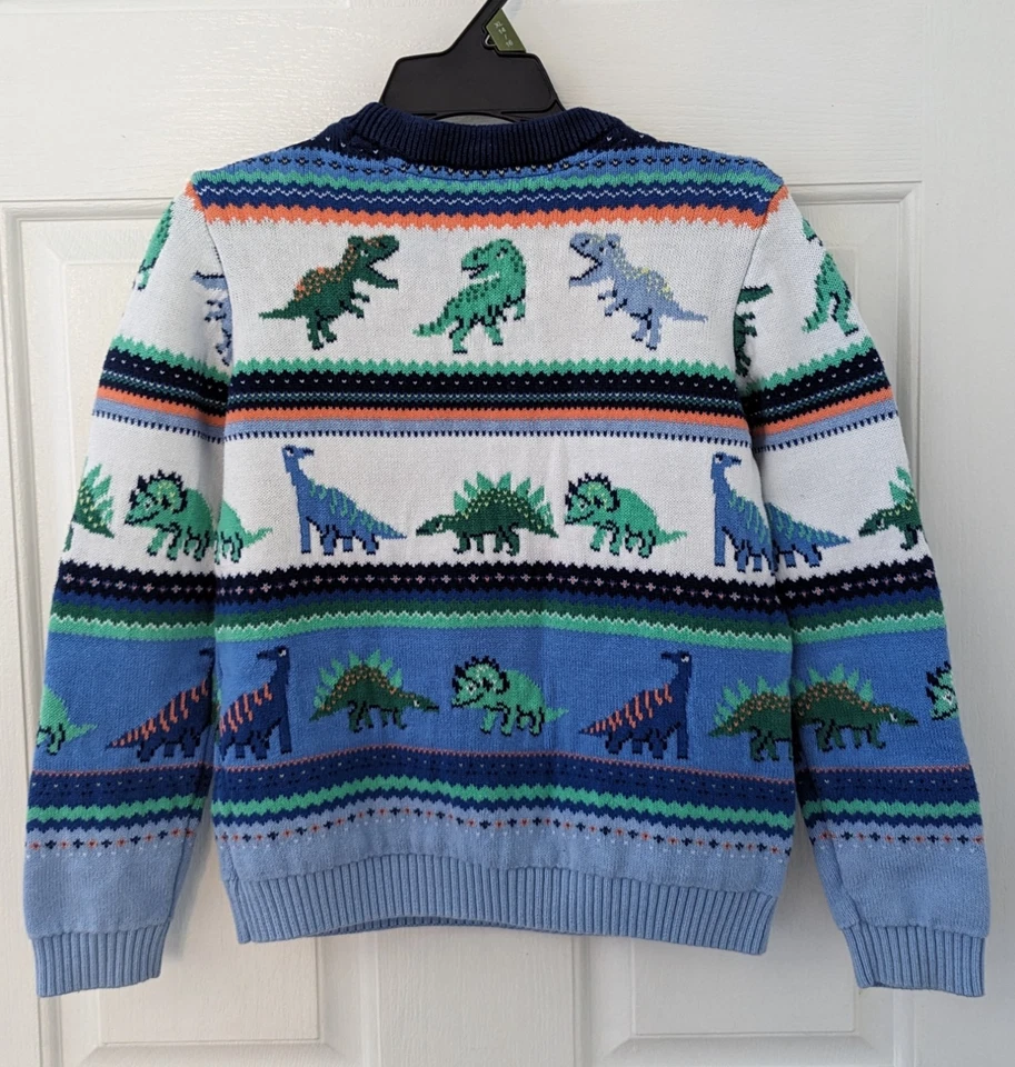 Gymboree Dino Friends Fairisle Cotton Sweater Blue White Dinosaur Kid Boys 12 - Image 3 of 4