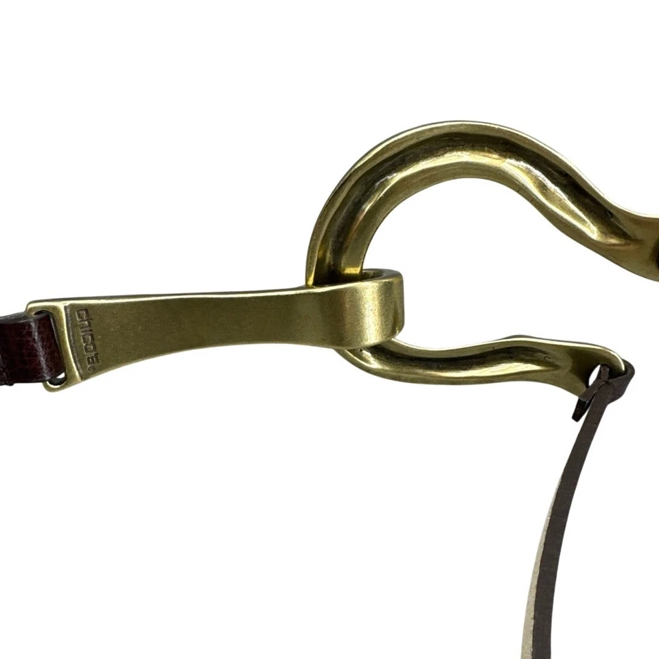 Cinturón de cadera ajustable con hebilla de herradura dorado de cuero marrón Chico's para mujer S/M Foto 4 de 4