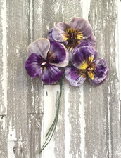 Antique Vintage Millinery Velvet Spray of 3 Pansy Flowers Purple Color