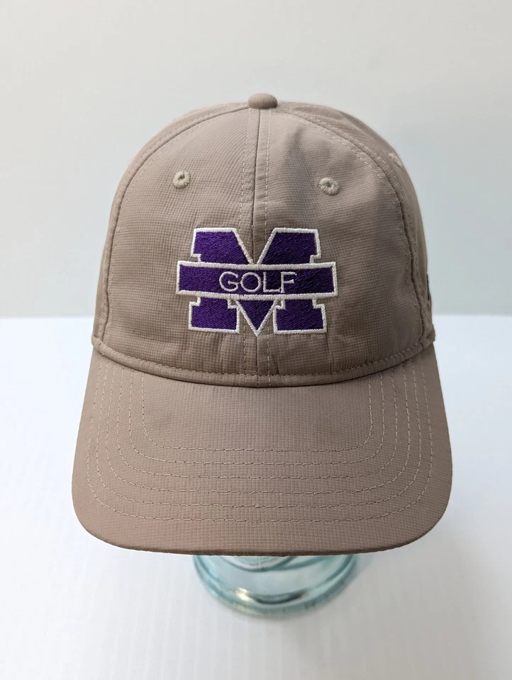 Chapéu de golfe Mount Union Purple Raiders boné TaylorMade cáqui roxo logotipo RARO - Imagem 3 de 4