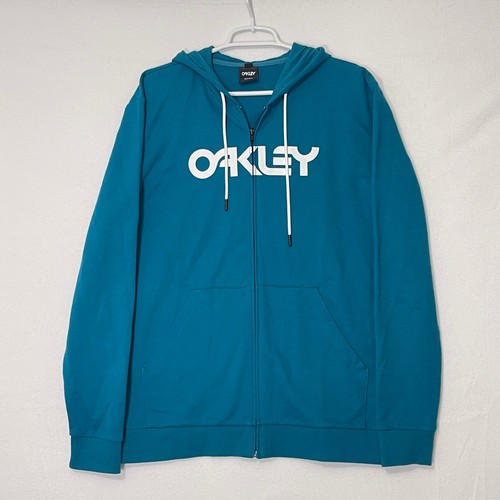Oakley Full Zip Hoodie Sweatshirt Herren XL Teal Blau Big Logo Langarm Tasche