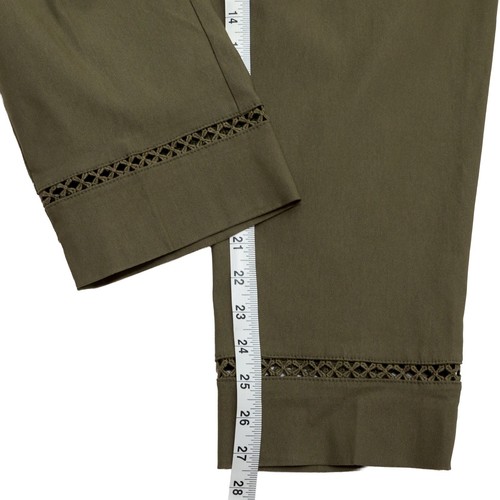Cato Women Size 16W Slim Ankle Crop Pants Olive Green Plus Stretch Cutout Detail - Picture 3 of 7