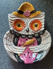 Johanna Parker Thanksgiving Pilgrim OWL w/ Leaf Spoon Rest Trinket Tray Autumn