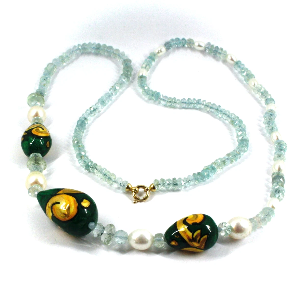 Collier Argent Sterling Pierre Aigue-Marine & Perle De Culture - Fait Main Neuf
