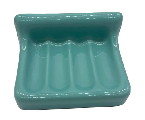 VTG Ceramic Bathroom Soap Dish Holder Aqua Blue Turquoise Recessed Tile Mount