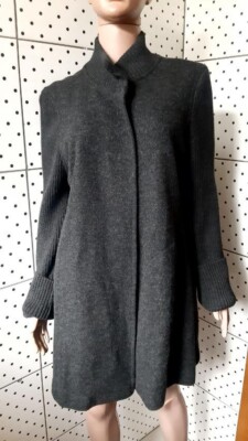 EILEEN FISHER Strickjacke Jacke Wolle grau Oversize vorne offen Strickärmel G...