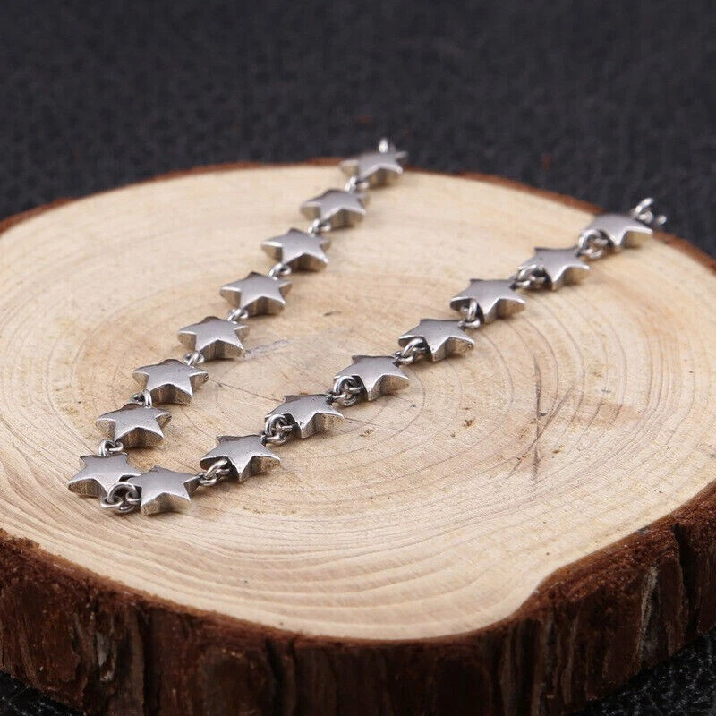 14K White Gold Plated Chain 7mm Five Star Link Engagement Women Bracelet 8 Inch - Image 4 of 4