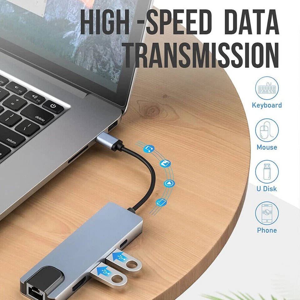 5 IN 1 Type-C to USB 3.0 Hub 4K HDMI RJ45 Ethernet Adapter for Macbook Keyboard - Image 4 of 4