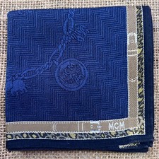 MAN HANDKERCHIEF COTTON ART POCKET SQUARE18" CLASSIC BLUE STRIPED CHAIN MONOGRAM