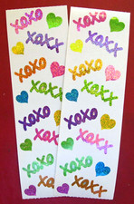 Mrs Grossman -Two 2x6" Glitter 'Hugs  Kisses' Sticker Sheets Vintage-Retired 