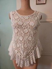 Free People Ivory Floral Stretch Lace Blouse Sz S