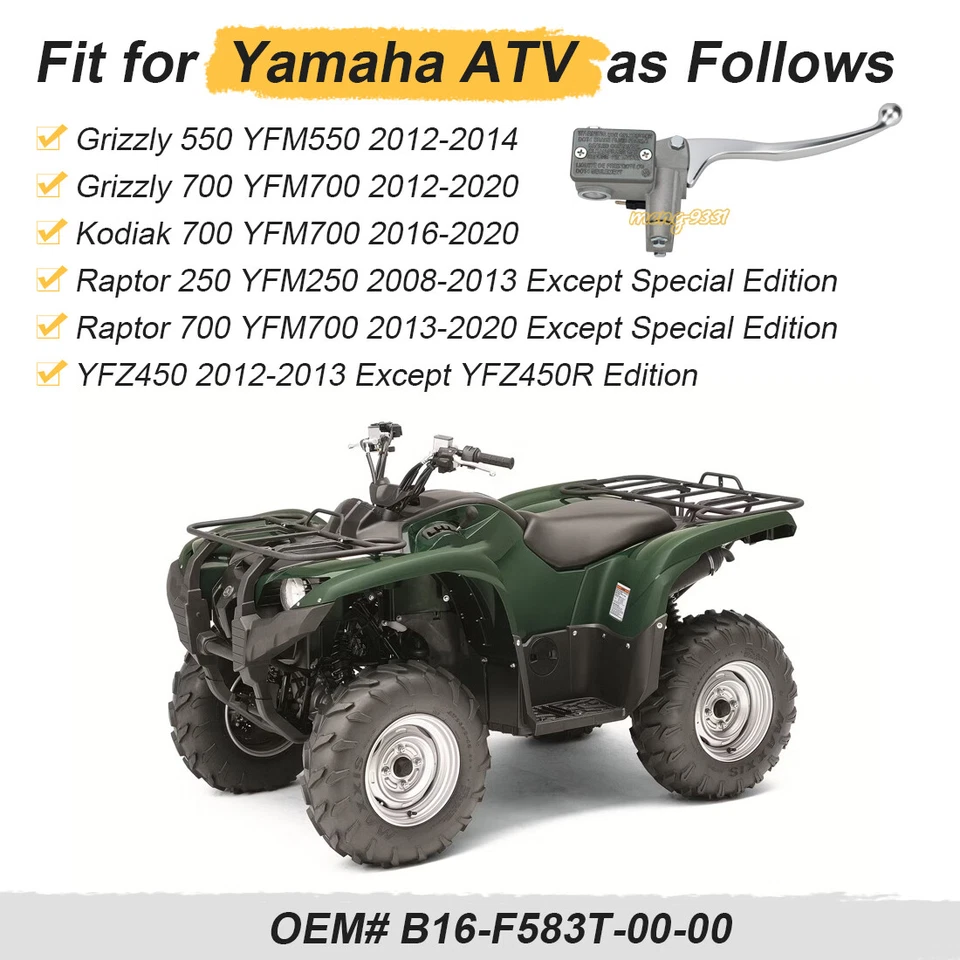 Cilindro maestro de freno delantero para Yamaha YFZ450 Grizzly Kodiak Raptor 250 550 700 Foto 4 de 4