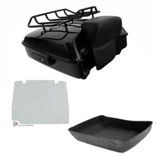 Black Chopped Trunk Backrest Rack Base Plate Fit For Harley Touring FLHT 2014-25