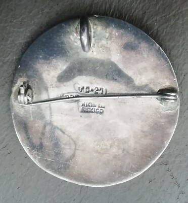Pendentif/Broche En Argent Massif Style MEXICO émaillé Art Déco - Occasion, Argenté