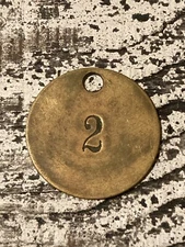 Vintage Number 2 Tag Brass Metal Fob Industrial Keychain Numbered Tag 1.25 Inch