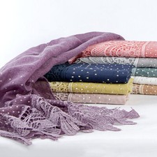 Women Plain Lace Trim Headscarf Muslim Hijab Headwrap Shawls Turban 200 70cm