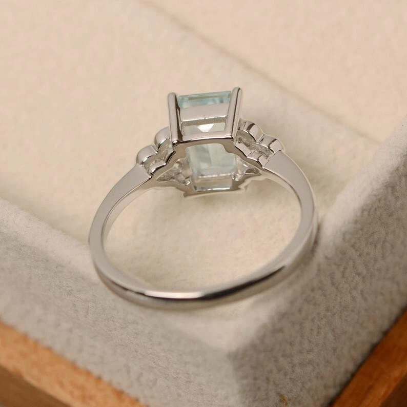 2.20 Ct Emerald Real Aquamarine &Diamond Engagement Ring 14K Solid White Gold - Image 4 of 4