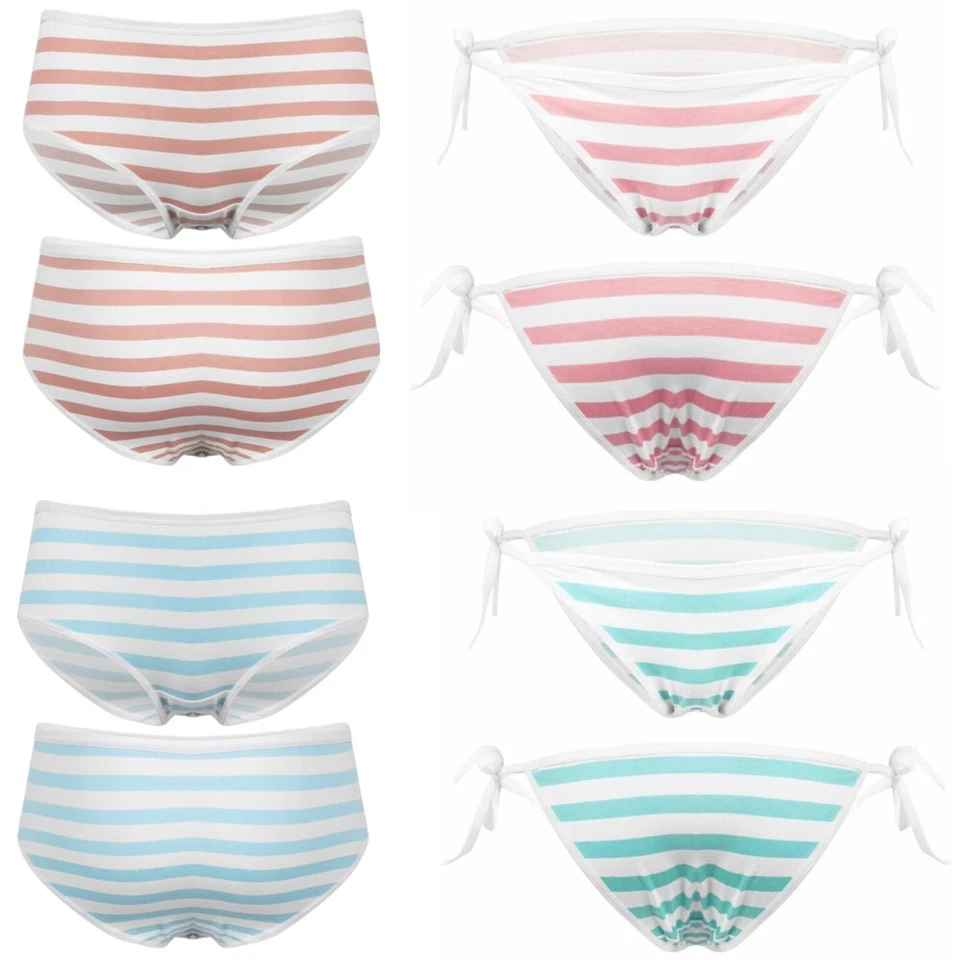 Women's Cotton Striped Briefs Panties Anime Cosplay Underwear Bikini Bottom - Image 4 of 4